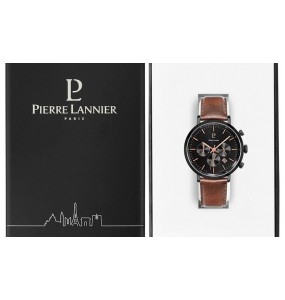 Montre Homme Pierre Lannier Baron Noire Cuir Brun - 222G434