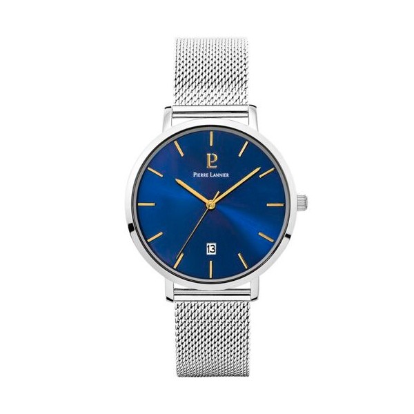 Montre Homme Pierre Lannier Echo Bleue Maille Milanaise Grise - 258L168