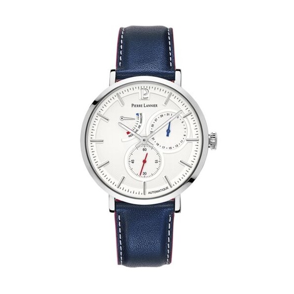 Montre Homme Pierre Lannier Automatic Evidence Blanche Cuir Bleue - 327B164 Montre Homme Pierre Lannier Automatic Evidence Blanche Cuir Bleue - 327B164