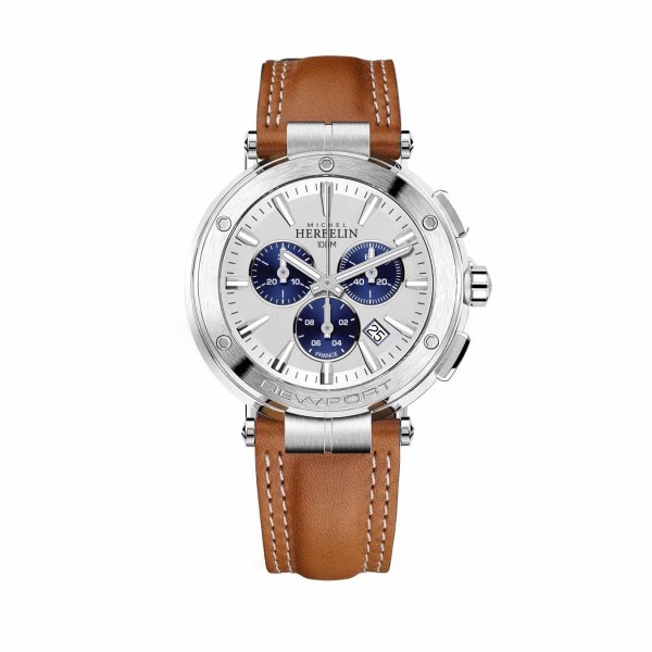 Montre Homme Michel Herbelin Newport Chrono Blanche Cuir Brun - 37688/42GON