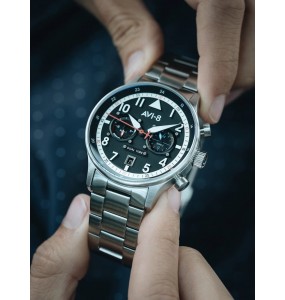 AVI-8 HAWKER HURRICANE CAREY DUAL TIME NOIR ACIER AV-4088-11