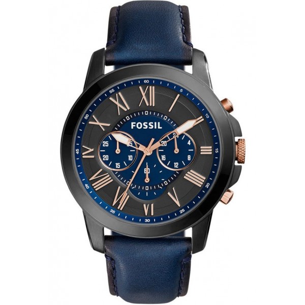 Montre Homme FS5061 Fossil - Collection GRANT - BLUE -  Tendance - cuir - Quartz - Chronographe