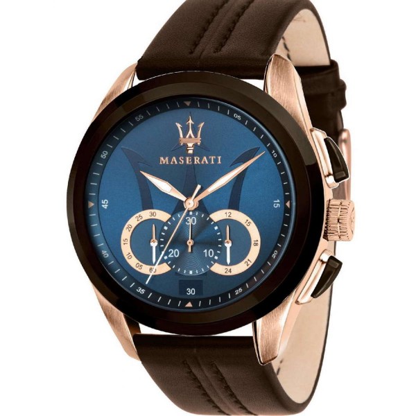 Montre Homme MASERATI Traguardo Chronographe Bleu Cuir Marron - R8871612024