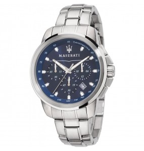 Montre Homme MASERATI Successo Bleu Chrono Acier Argent - R8873621002