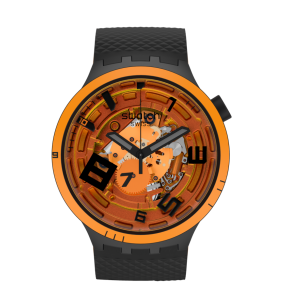 Montre Homme SWATCH Big Bold Planets Oops! Orange Noir Squelette - SB01B127