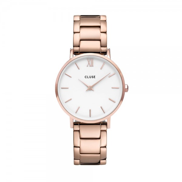 Montre femme CLUSE Minuit cadran blanc/bracelet acier or rose - CW0101203027