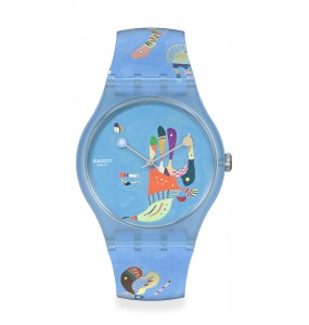 Montre Unisexe SWATCH Blue Sky, By Vassily Kandinsky SUOZ342 - Collection Swatch X Centre Pompidou - Boitier plastique bleu