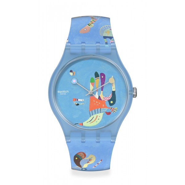 Montre Unisexe SWATCH Blue Sky, By Vassily Kandinsky SUOZ342 - Collection Swatch X Centre Pompidou - Boitier plastique bleu