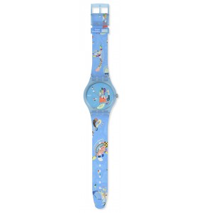 Montre Unisexe SWATCH Blue Sky, By Vassily Kandinsky SUOZ342 - Collection Swatch X Centre Pompidou - Boitier plastique bleu