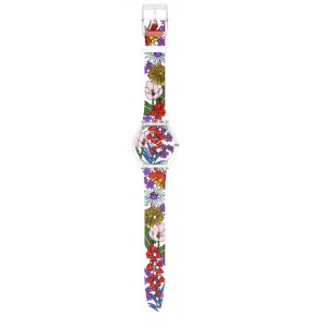 Montre Femme SWATCH Botanical Paradise SS08K110 - Collection Monthly Drops - Boitier matériau biosourcé transparent