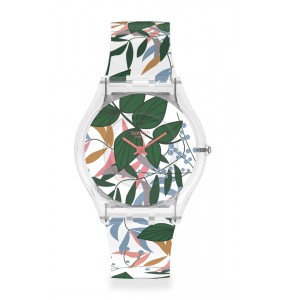 Montre Unisexe SWATCH Leaves Jungle SS08K111 - Collection Monthly Drops - Boitier matériau biosourcé transparent