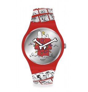 Montre Unisexe SWATCH Chomp ! SO29Z109 - Collection Peanuts - Boitier matériau biosourcé rouge