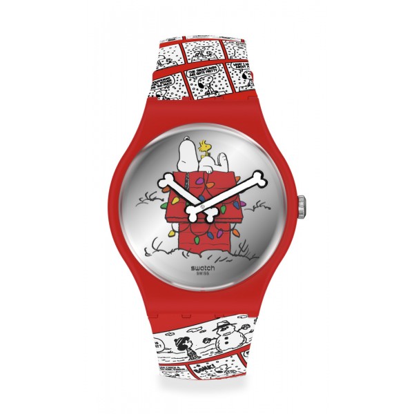 Montre Unisexe SWATCH Chomp ! SO29Z109 - Collection Peanuts - Boitier matériau biosourcé rouge