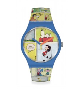 Montre Unisexe SWATCH Smak ! SO29Z108 - Collection Peanuts - Boitier matériau biosourcé bleu