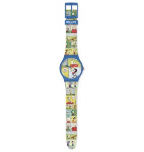 Montre Unisexe SWATCH Smak ! SO29Z108 - Collection Peanuts - Boitier matériau biosourcé bleu