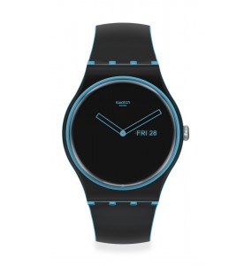 Montre Unisexe SWATCH Minimal Line Blue SO29S701 - Collection Monthly Drops - Boitier matériau biosourcé noir