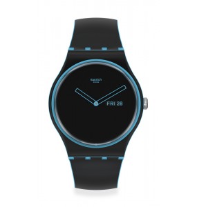 Montre Unisexe SWATCH Minimal Line Blue SO29S701 - Collection Monthly Drops - Boitier matériau biosourcé noir