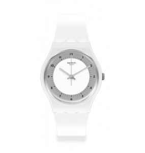 Montre Unisexe SWATCH Weisser Than White SO28W104 - Collection Monthly Drops - Boitier matériau biosourcé blanc