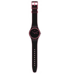 Montre Unisexe SWATCH Minimal Line Pink SO29P700 - Collection Monthly Drops - Boitier matériau biosourcé noir