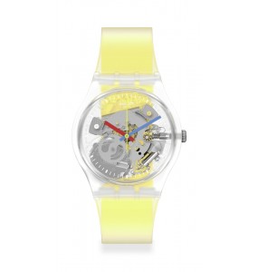 Montre Unisexe SWATCH Clearly Yellow Striped GE291 - Collection Monthly Drops - Boitier matériau biosourcé transparent