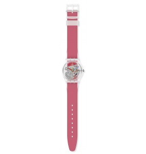 Montre Unisexe SWATCH Clearly Red Striped GE292 - Collection Monthly Drops - Boitier matériau biosourcé transparent