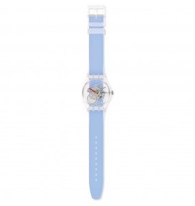 Montre Unisexe SWATCH Clearly Blue Striped SUOK156 - Collection Monthly Drops - Boitier matériau biosourcé transparent