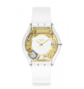 Montre Femme SWATCH Coeur Dorado SS08K106 - Collection Monthly Drops - Boitier matériau biosourcé transparent