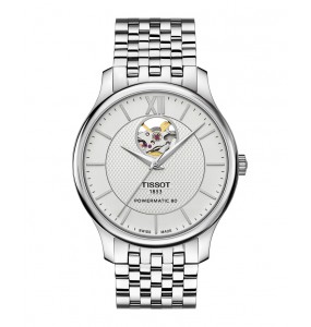 Montre Homme T0639071103800 Tissot Tradition Powermatic 80 Open Heart - Cadran Ronde, Argent