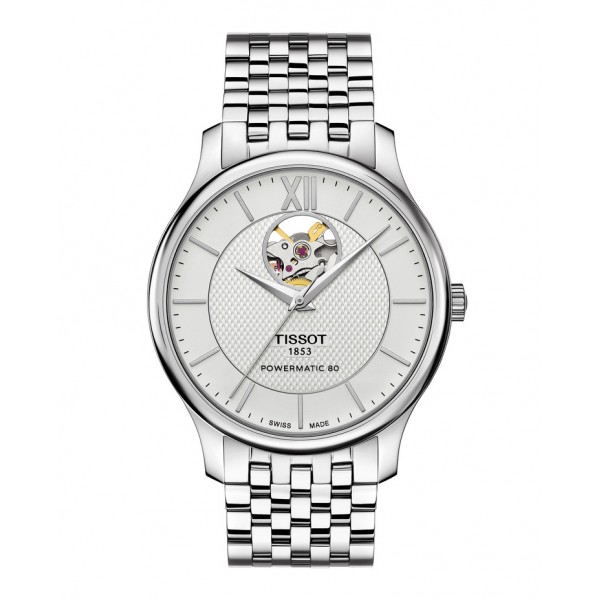 Montre Homme T0639071103800 Tissot Tradition Powermatic 80 Open Heart - Cadran Ronde, Argent