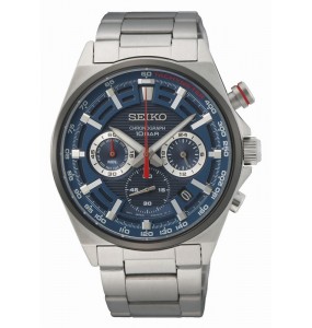 Montre Homme Seiko Sport SSB407P1 - Chrono quartz  - Lunette acier inoxydable revêtement titane carboné