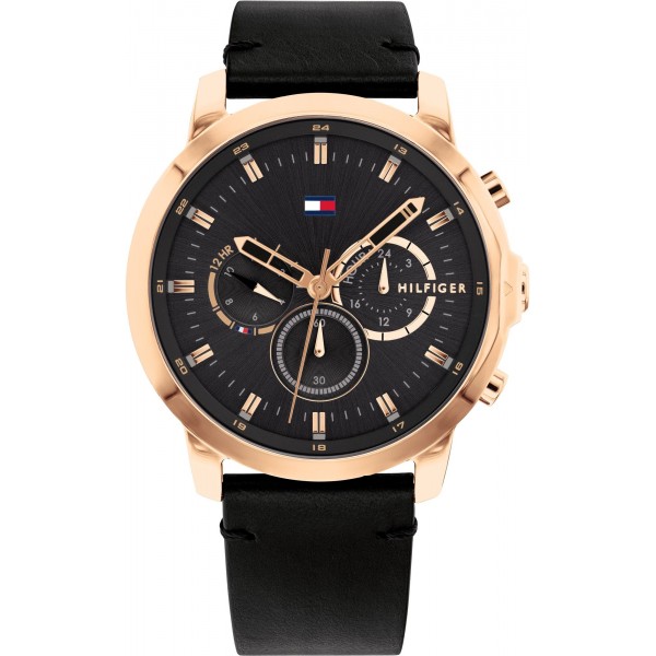 Montre Homme Tommy Hilfiger cadran noir, bracelet cuir