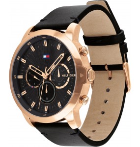 Montre Homme Tommy Hilfiger cadran noir, bracelet cuir