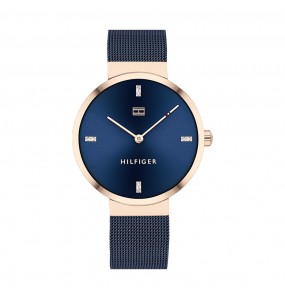 Montre Tommy Hilfiger Liberty Femme - Boitier acier Doré Rose - Bracelet acier Bleu