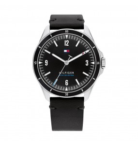 Montre Tommy Hilfiger Maverick Homme - Boitier acier argenté - Bracelet Cuir Noir