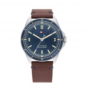 Montre Tommy Hilfiger Maverick Homme - Boitier acier argenté - Bracelet Cuir Marron