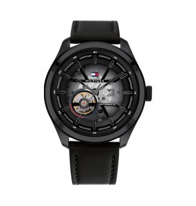 Montre Tommy Hilfiger Oliver Homme - Boitier acier Noir - Bracelet Cuir Noir