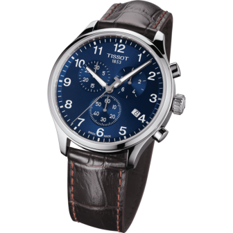 TISSOT CHRONO XL CLASSIC BLEU CUIR BRUN T1166171604700