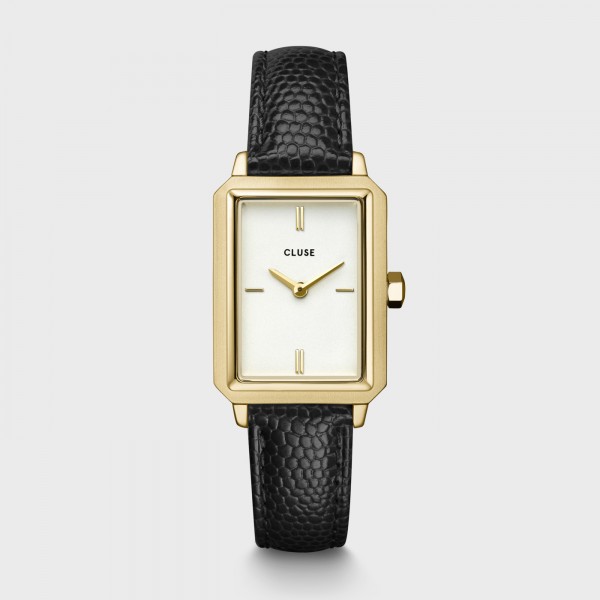 Montre Femme Cluse Fluette Leather Black Lizard, Gold Colour blanc CW11504