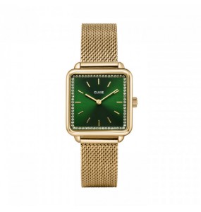 Montre Femme Cluse La Tétragone Mesh Green, Gold Colour and Malachite Bracelet Giftbox vert CG10317