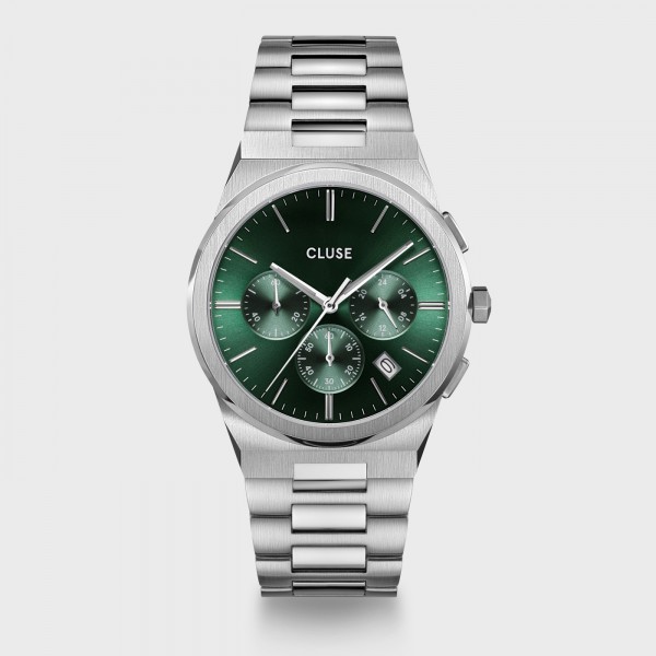 Montre Homme Cluse Vigoureux Chrono Steel, cadran rond vert CW20803