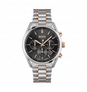 Montre Homme Hugo Boss Champion  - Boîtier acier argenté - Bracelet acier argenté et Doré Rose - Ref 1513819