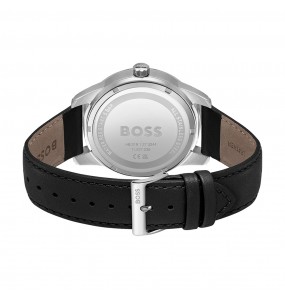 Montre Homme Hugo Boss Sport Lux  - Boîtier acier argenté - Bracelet cuir Noir - Ref 1513941