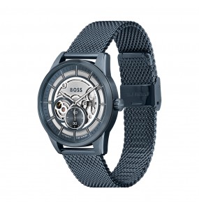 Montre Homme Hugo Boss Automatique Sport Lux  - Boîtier acier bleu - Bracelet acier bleu - Ref 1513946