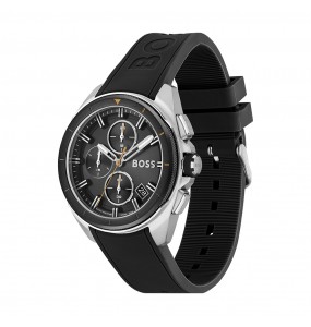 Montre Homme Hugo Boss Athleisure  - Boîtier acier argenté - Bracelet Silicone Noir - Ref 1513953