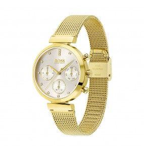 Montre Femme Hugo Boss Flawless  - Boîtier acier doré - Bracelet acier et or Jaune - Ref 1502552