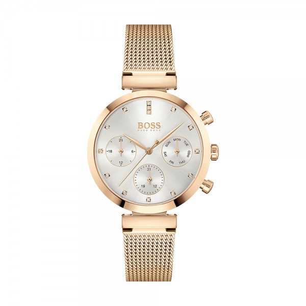 Montre Femme Hugo Boss Flawless  - Boîtier acier doré rose - Bracelet acier et  or rose - Ref 1502553