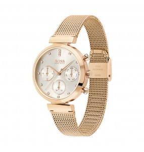 Montre Femme Hugo Boss Flawless  - Boîtier acier doré rose - Bracelet acier et  or rose - Ref 1502553