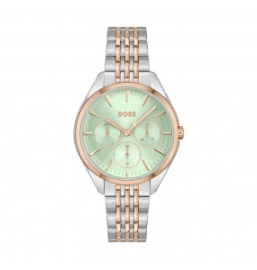 Montre Femme Hugo Boss Business  - Boîtier acier argenté - Bracelet acier argenté et doré rose - Ref 1502641