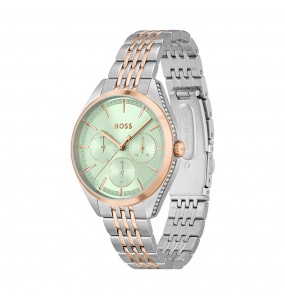 Montre Femme Hugo Boss Business  - Boîtier acier argenté - Bracelet acier argenté et doré rose - Ref 1502641