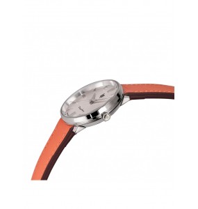 Lip Dauphine 29 mm cadran argenté - Bracelet cuir orange